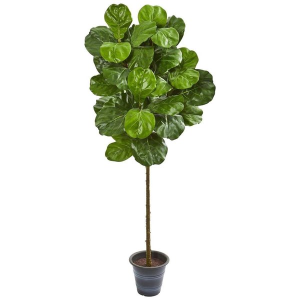 Nearly Naturals 5 in. Fiddle Leaf Artificial Tree with Decorative Planter 9137